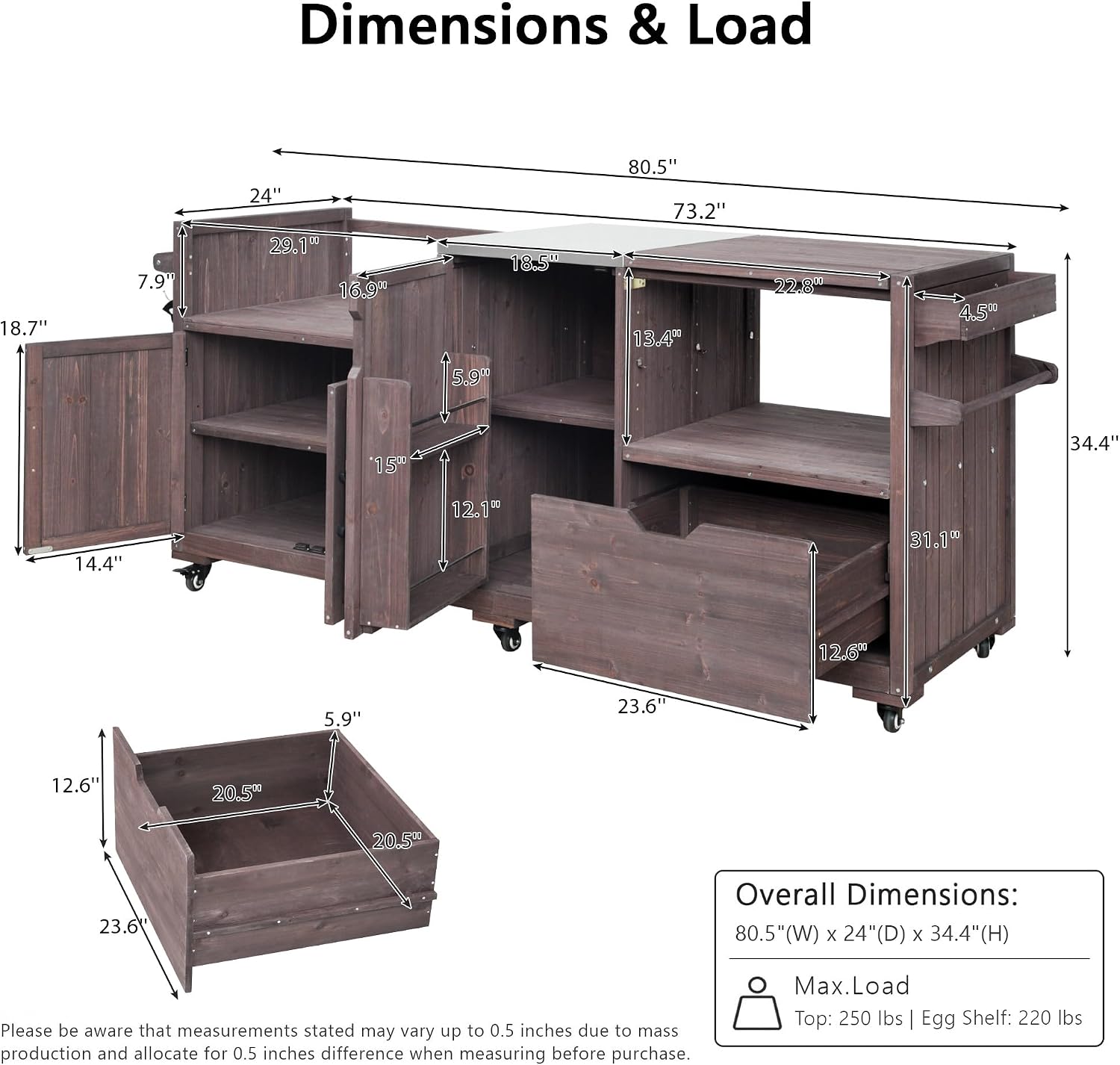 Wood Grill Cart with Stainless Top