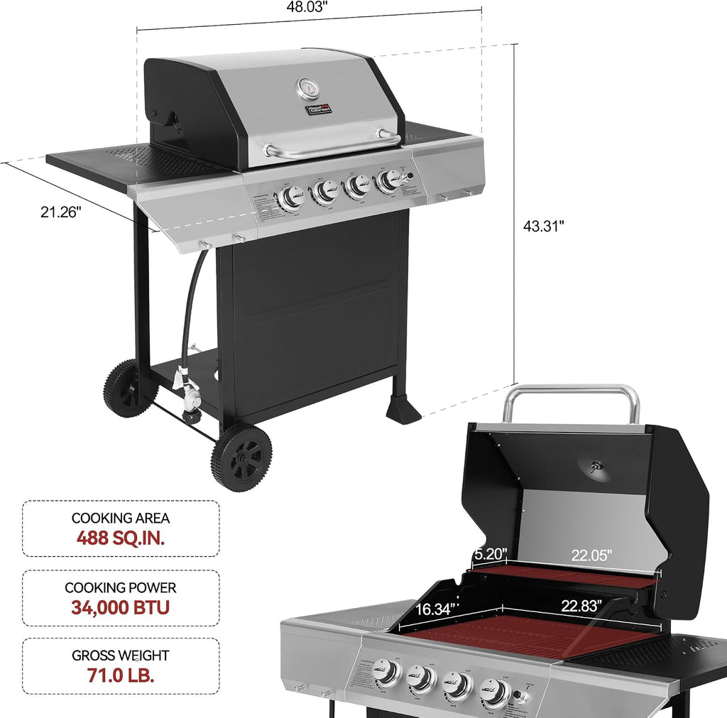 4-Burner Outdoor Propane BBQ Grill