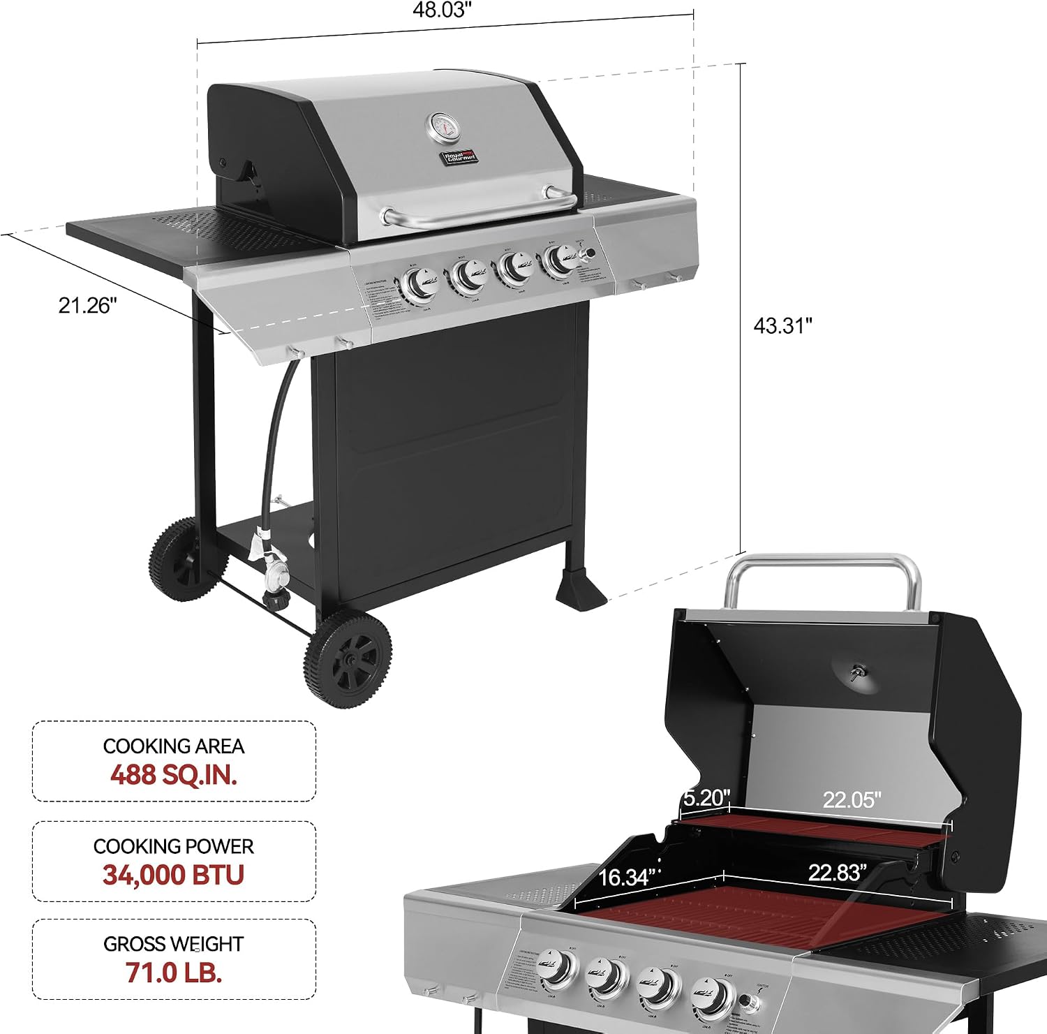 4-Burner Outdoor Propane BBQ Grill