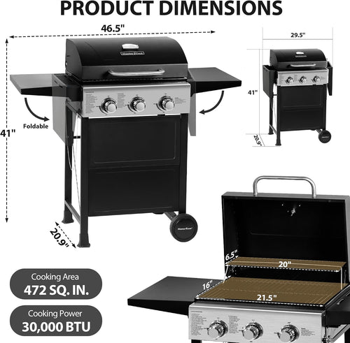 3-Burner Stainless Steel BBQ Grill
