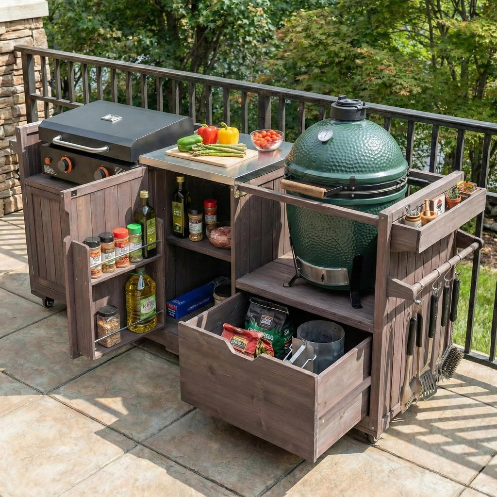 Wood Grill Cart with Stainless Top