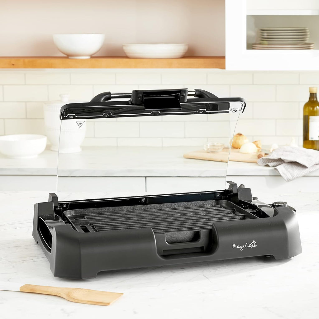 MegaChef Reversible Indoor Grill Griddle with Glass Lid
