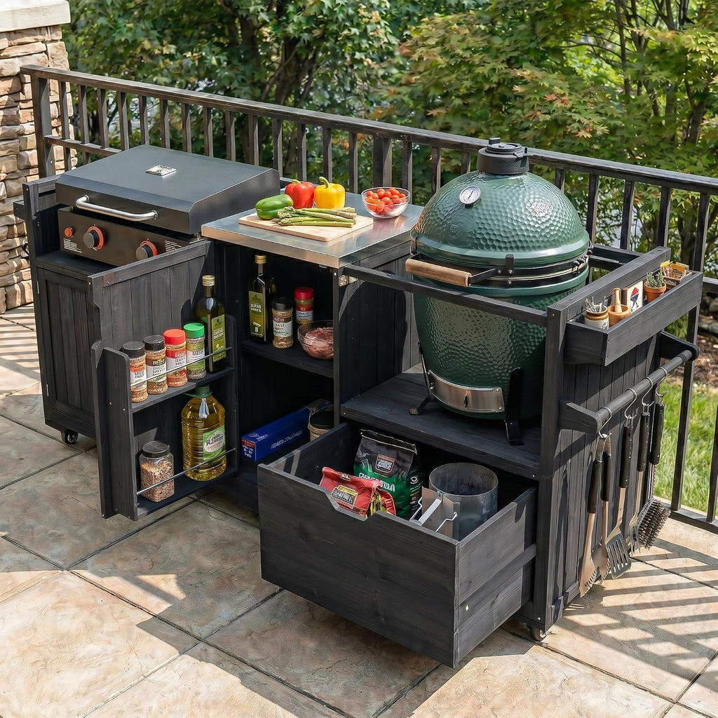 Wood Grill Cart with Stainless Top