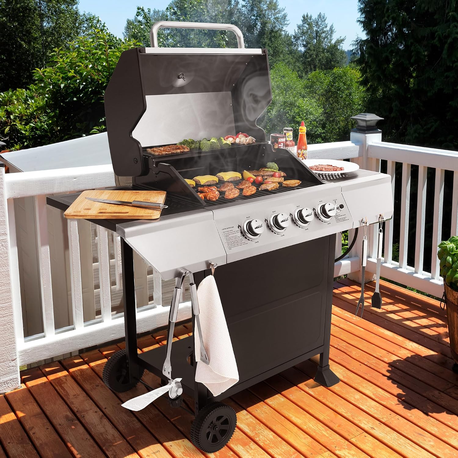 4-Burner Outdoor Propane BBQ Grill